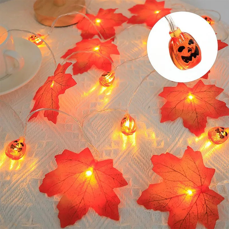 1.5M Fall Garland with Pumpkin Lights Halloween Decoration Maples Leaves String Lights Fall Light Thanksgiving party home decor