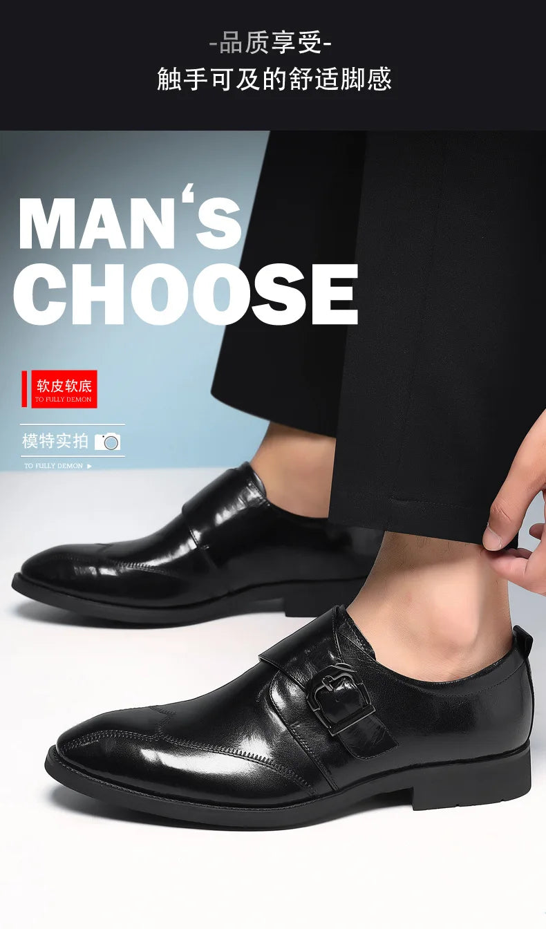 Zapatos de vestir de negocios para hombre con cierre, zapatos de cuero formales para hombre, calzado Oxford, mocasines Oxford de cuero de alta calidad para hombre