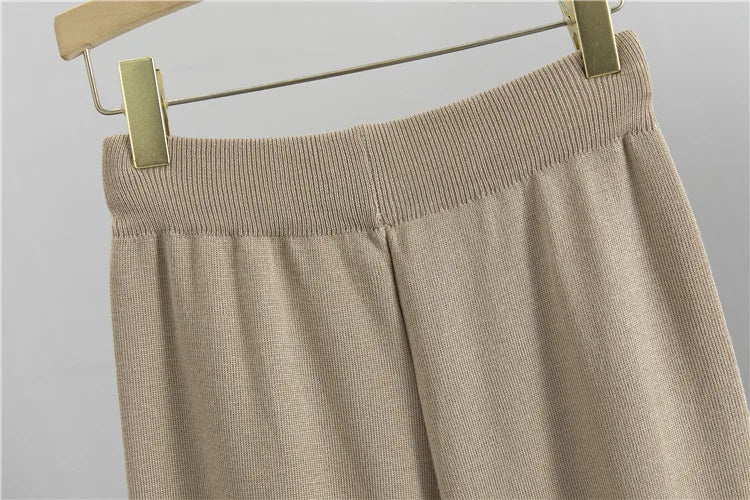 New Fashion Elegant Sweater Pants Suit Women Outifits 2025 Autumn Loose Sweater with Knitted Wide-leg Pants Female Two-piece Set