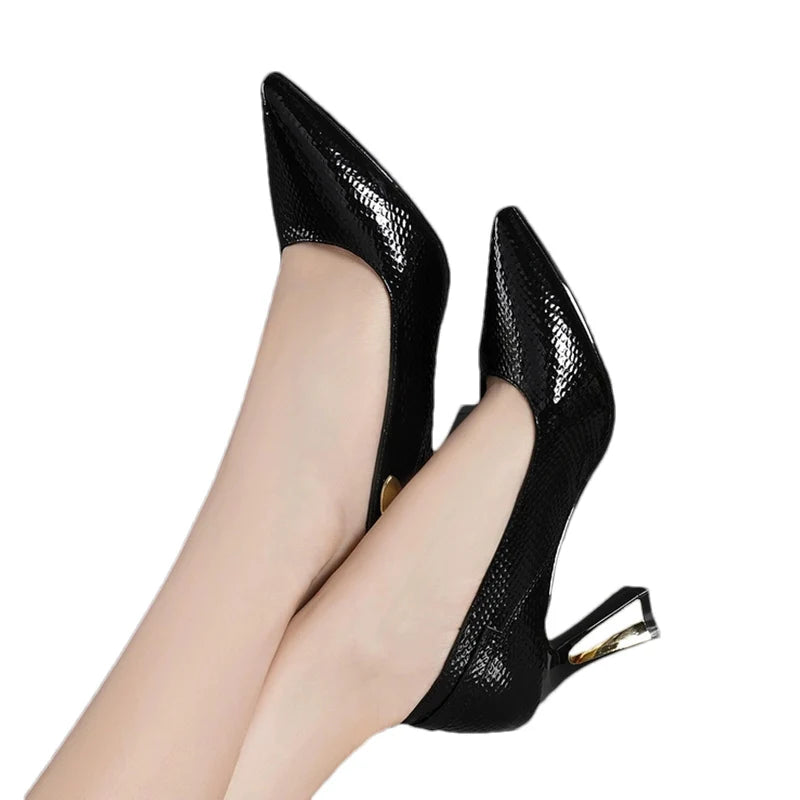 Elegant Women High Heels Shoes Pointed Toe Shallow Leather Shoes Trend Spring Fashion Pumps Dress Party Chaussures Ladies