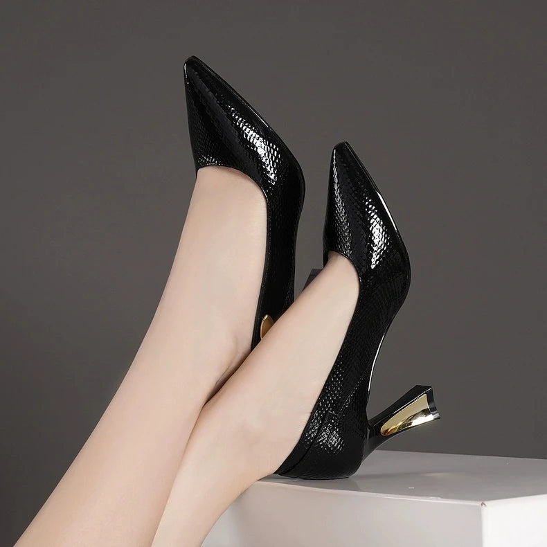 Elegant Women High Heels Shoes Pointed Toe Shallow Leather Shoes Trend Spring Fashion Pumps Dress Party Chaussures Ladies
