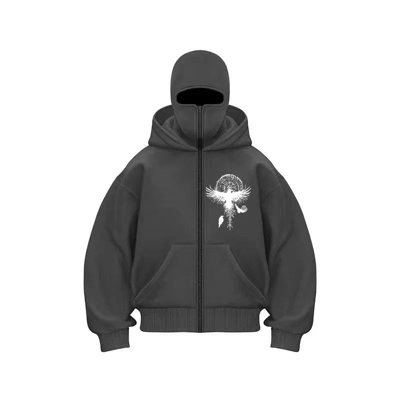 Balaclava con cremallera para hombre, sudadera cálida de invierno informal con capucha, máscara facial, diseño de cremallera, chaqueta deportiva para actividades al aire libre
