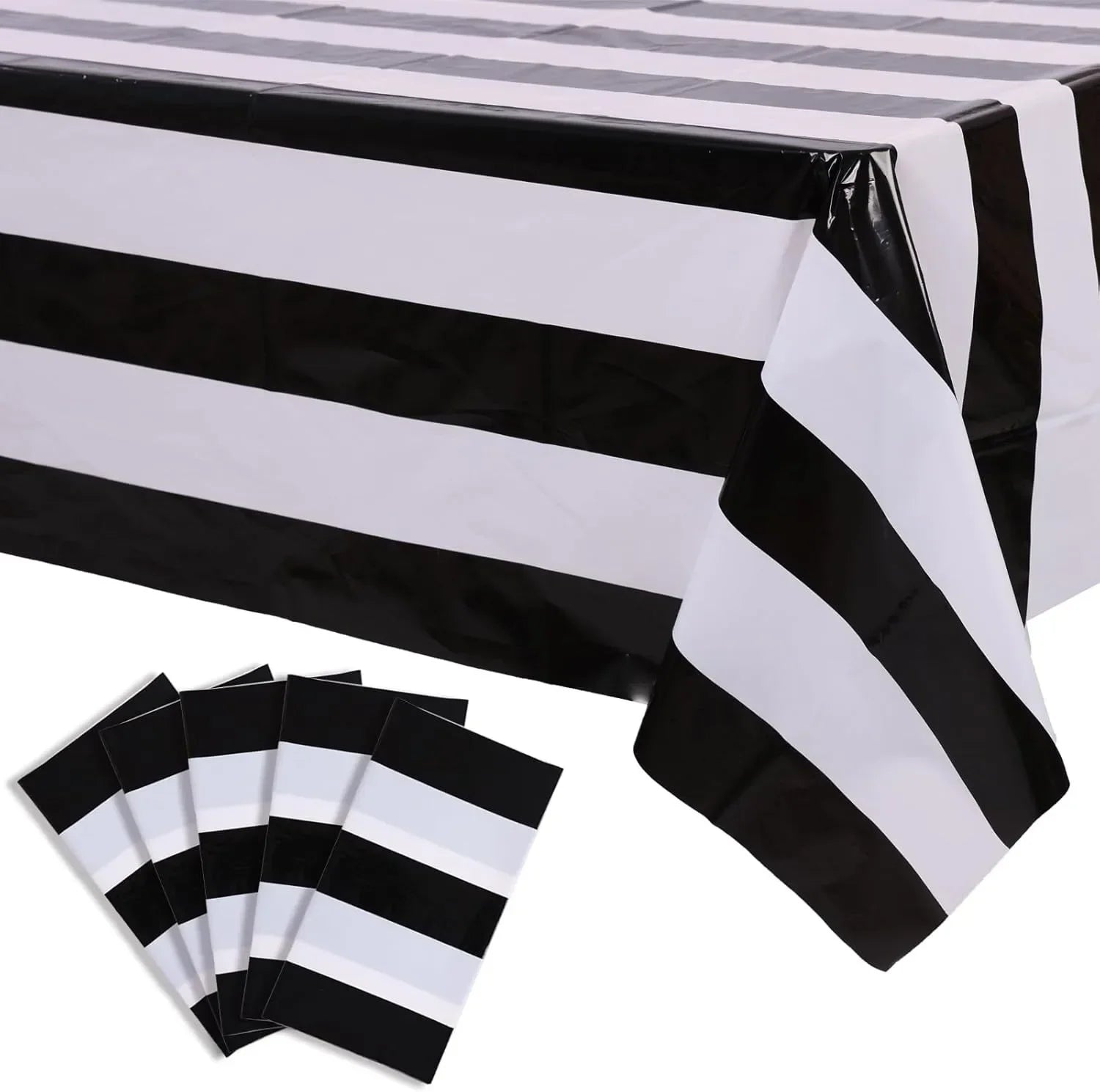1 PC Blue&White Striped Tablecloth, Waterproof Plastic Table Cover, Rectangular Table Cloths for Shower Nautical Theme Party