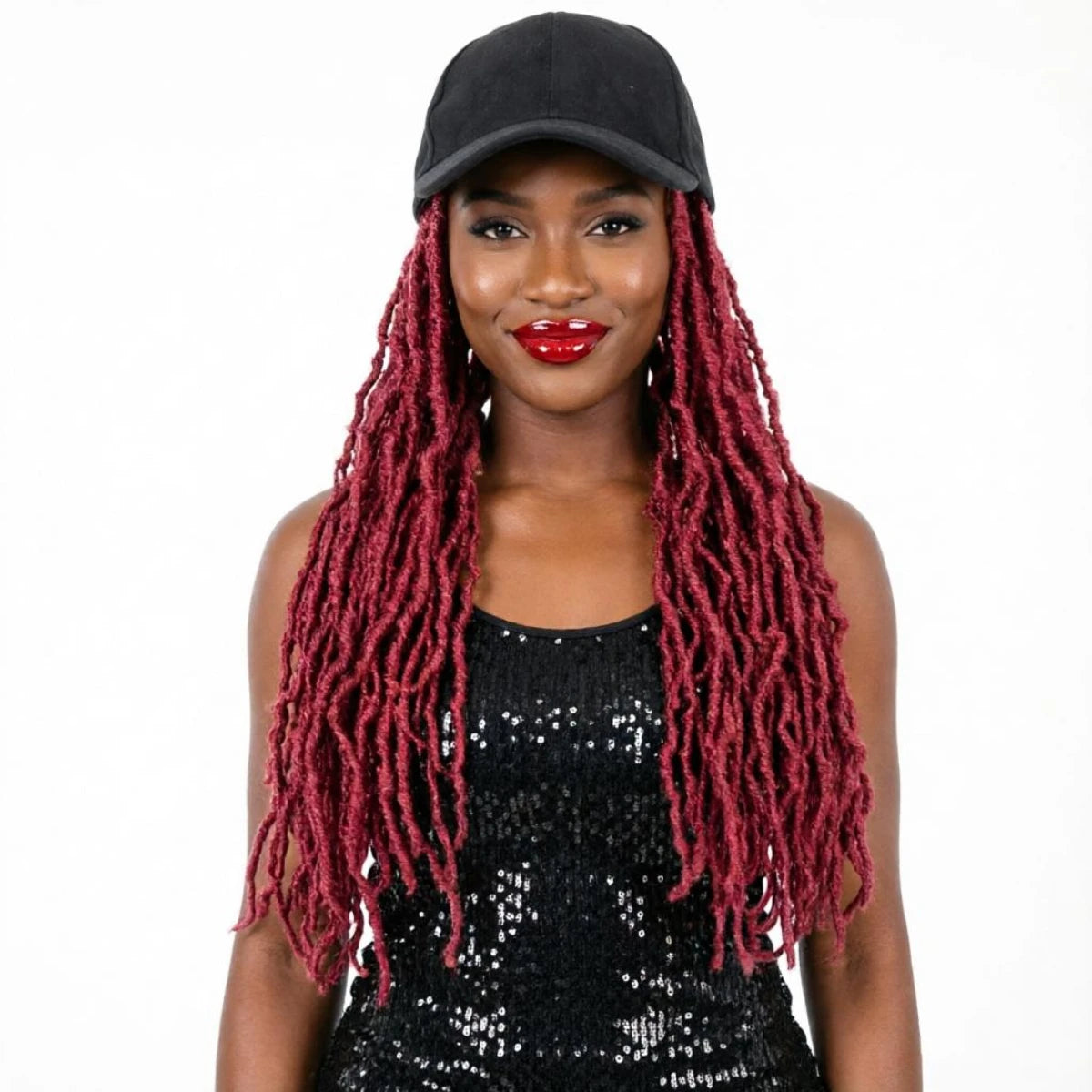 Burgundy Locs Cap Wig