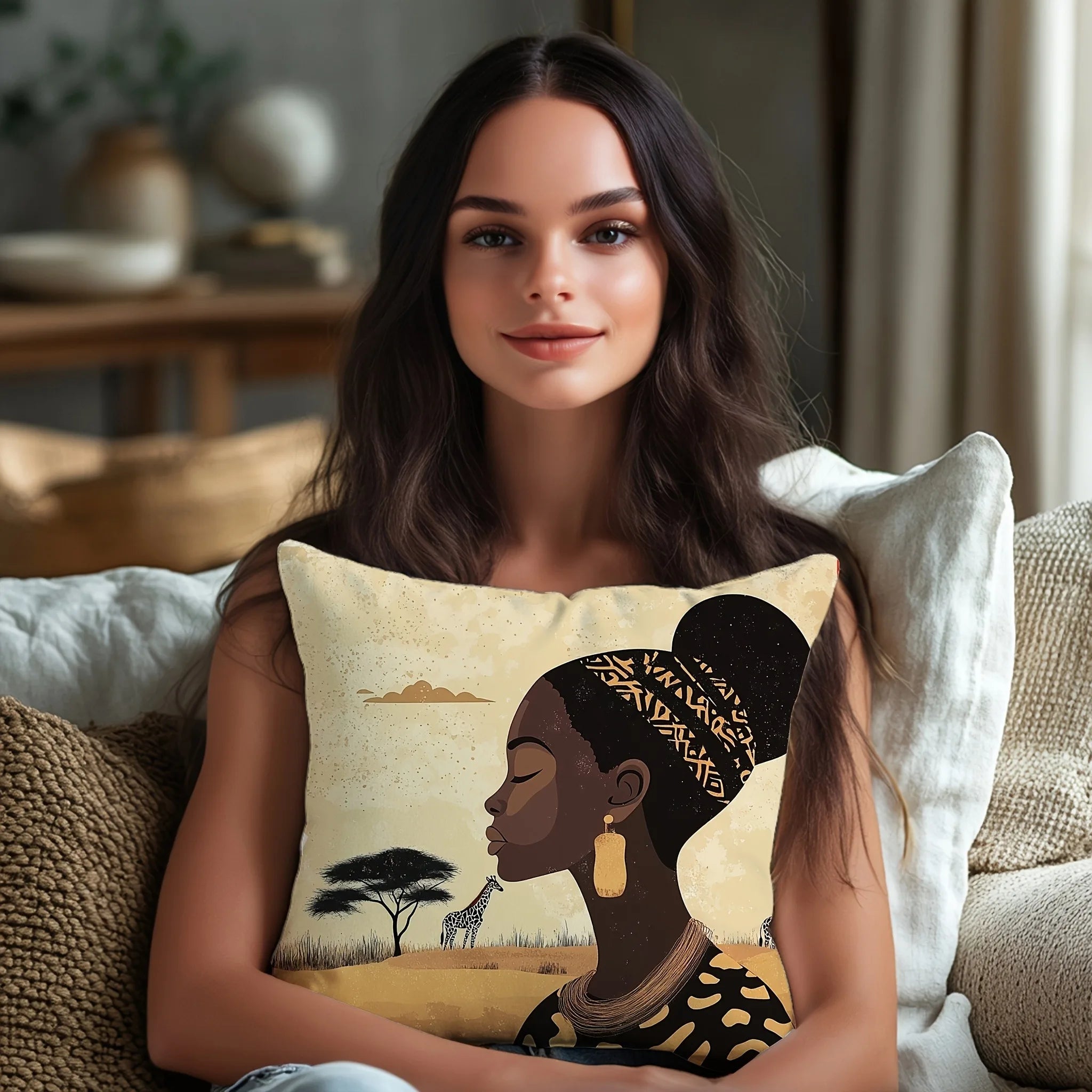 African - style Figure PillowcasesBedroom Living Room Sofa Home Decor Polyester Cushion Cover with Zipper