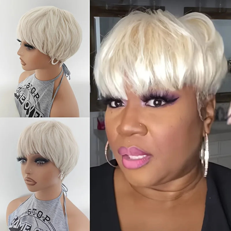 New for Summer Short gray Synthetic wig for women classic gray hairstyle pixie hair wig to mother US