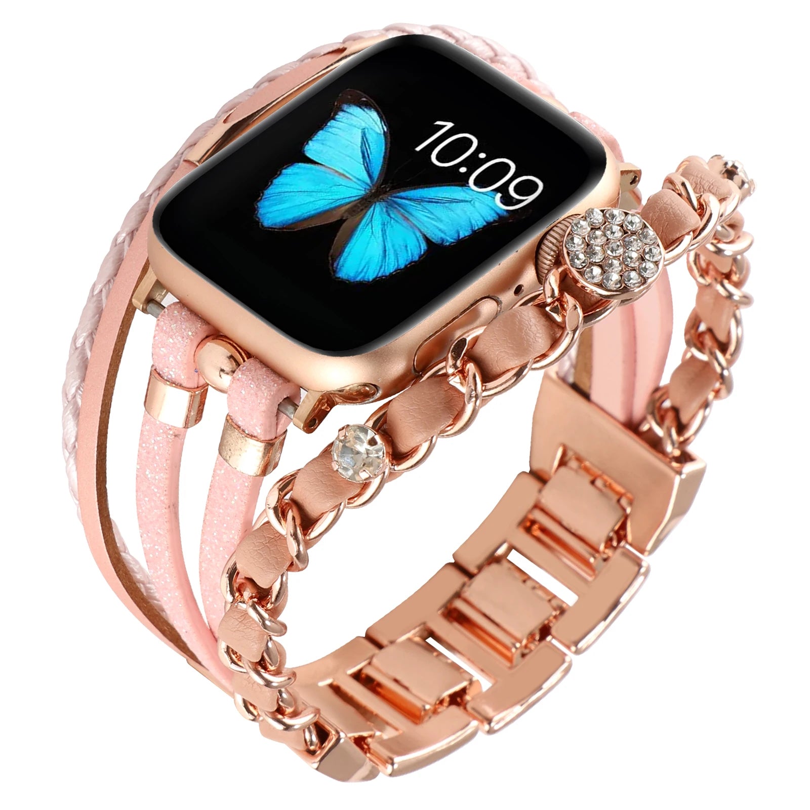 Metal Strap For Apple Watch Band Series876 SE54Ultra Women Jewelry Bracelet Chain IWatch 49mm 45mm 41mm 40mm 38 44mm Peal Wrist