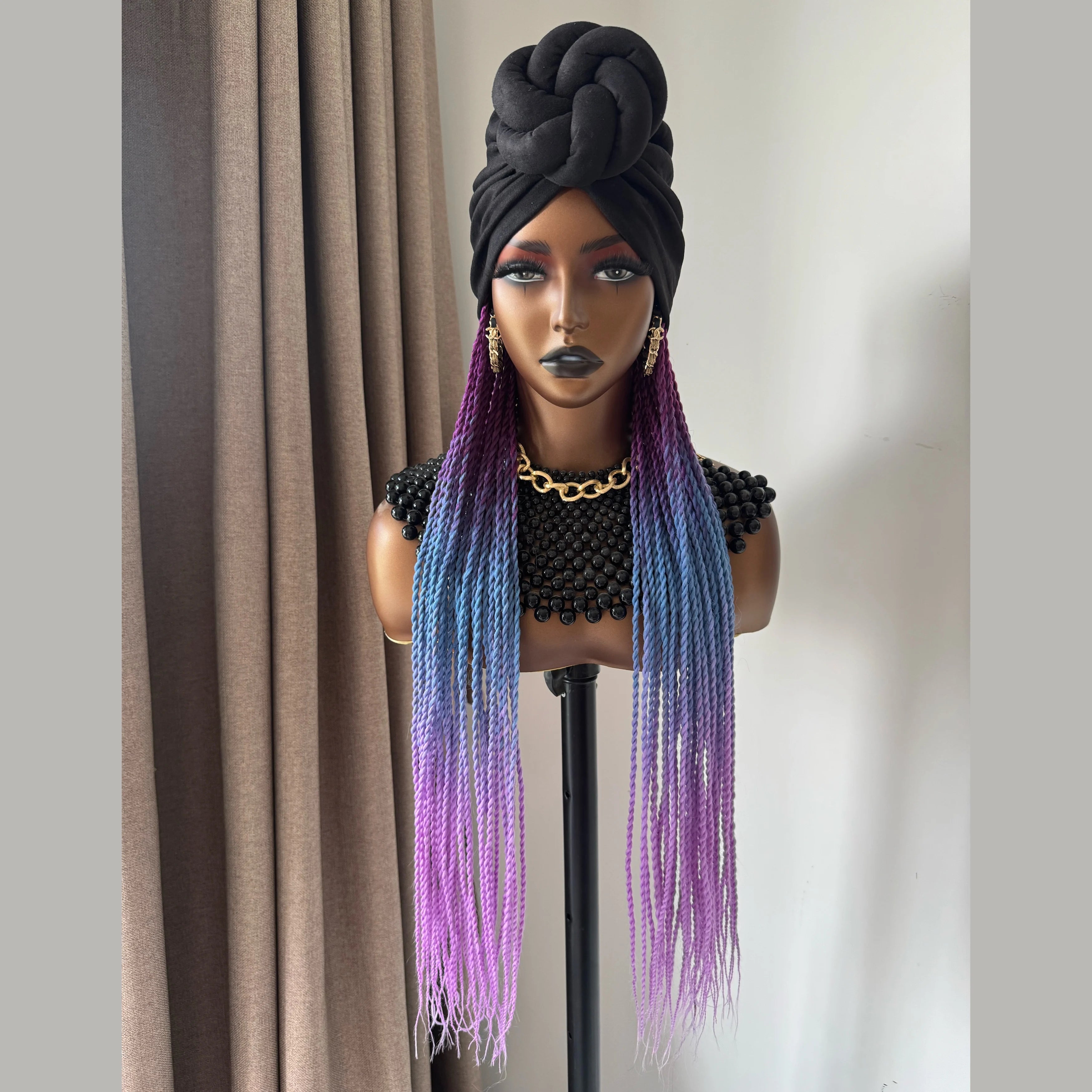 WIGERA Long 24Inch Ombre Fantasy Senegalese Twist Braided Synthetic Wig With Headband Turban Modular Design For Black Women