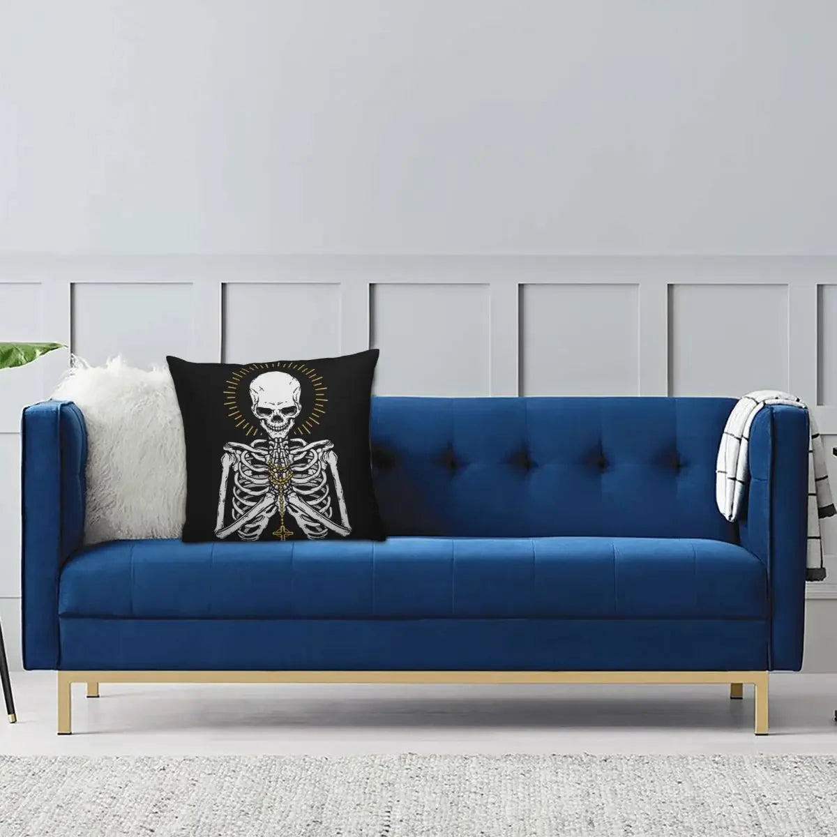 Pray For Death Skull Pillowcase Soft Fabric Cushion Cover Decorations Scary Halloween Pillow Case Cover Home Square Xcm