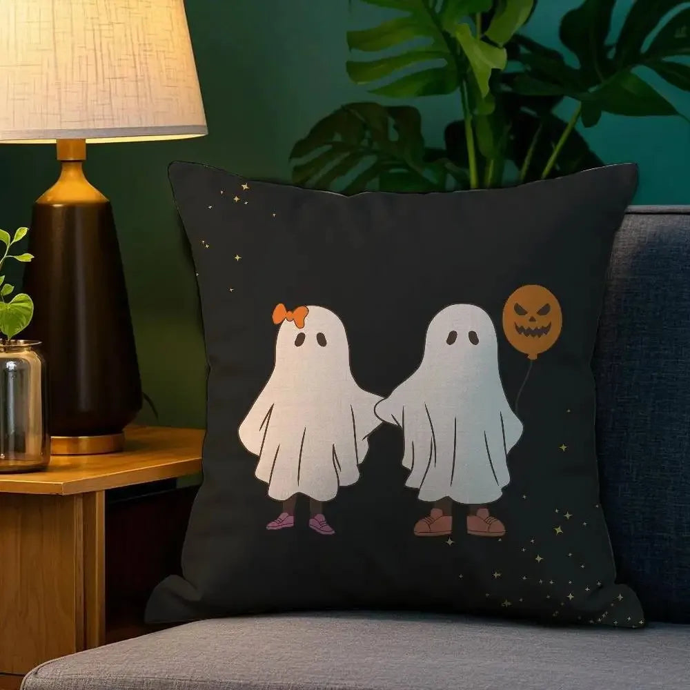 Halloween Cute Ghost Small Ghost Printed Cushion Cover Sofa Decoration Home Printing Cute Cushion Cover Festival Home Decoration