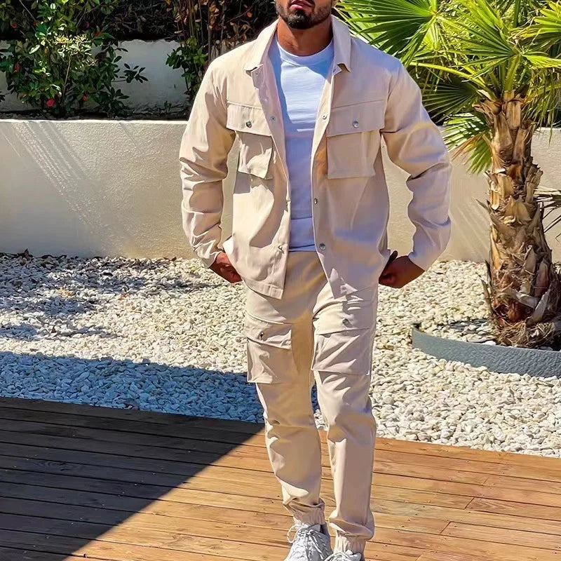 Fashion Men's Casual Sets Male Trend Streetwear Long Sleeve Jacket Coat+Leggings Pants Sport 2 Pieces New Men Clothing Suit
