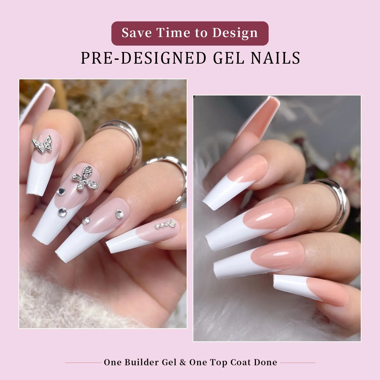 24 grid colorful French ballet false nails press on nails full cover acrylic reusable suitable for DIY kawaii false nail art set