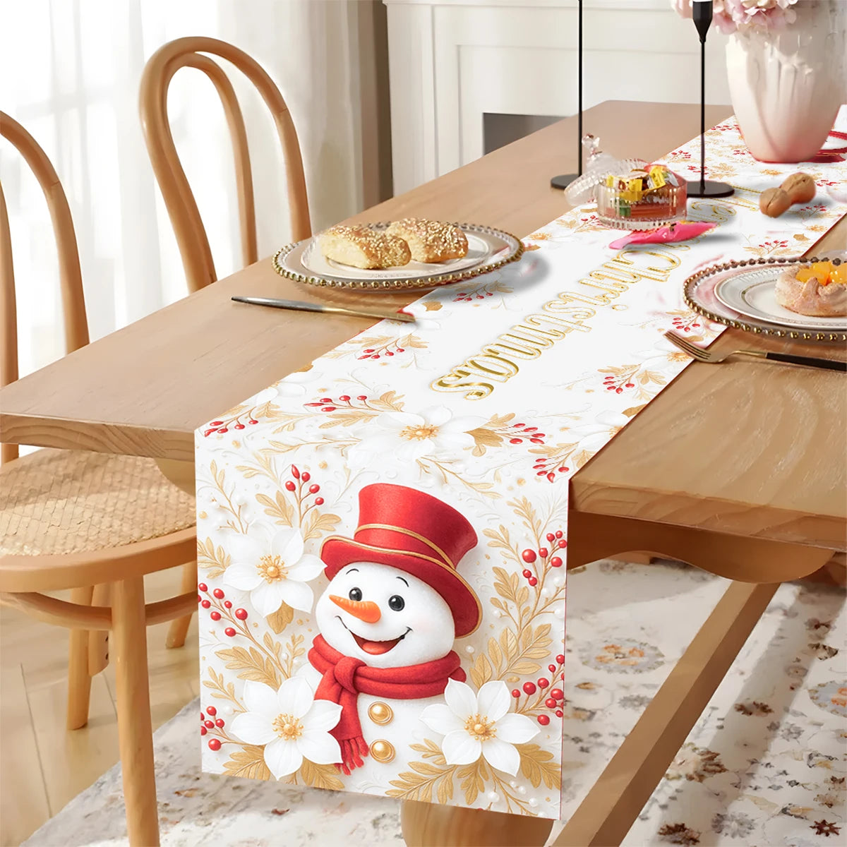 Camino de Mesa Navideño Decoración Fiesta de Navidad Camino de Mesa Papá Noel Muñeco de Nieve Navidad Natal Regalo de Año Nuevo