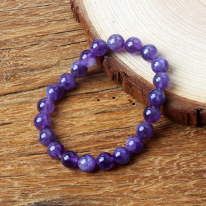 Pulsera de amatista genuina con cristales naturales para mujer, pulsera de amatista hecha de cuentas de piedra natural real, purificante para el cuerpo.