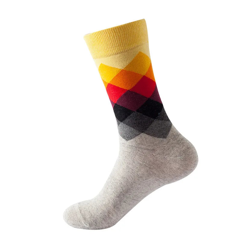 49 Patterns Fashion Business Men 100% Cotton Happy Lattice Socks Unisex Boys Combed Hip Hop Street Skateboard Funny High Sox Set