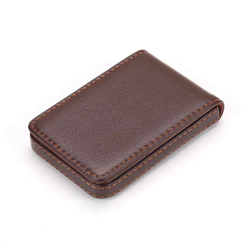 Business Card Holder, Vertical Version PU Leather Business Card Case Pocket Business Name Card Holder With Magnetic Shut