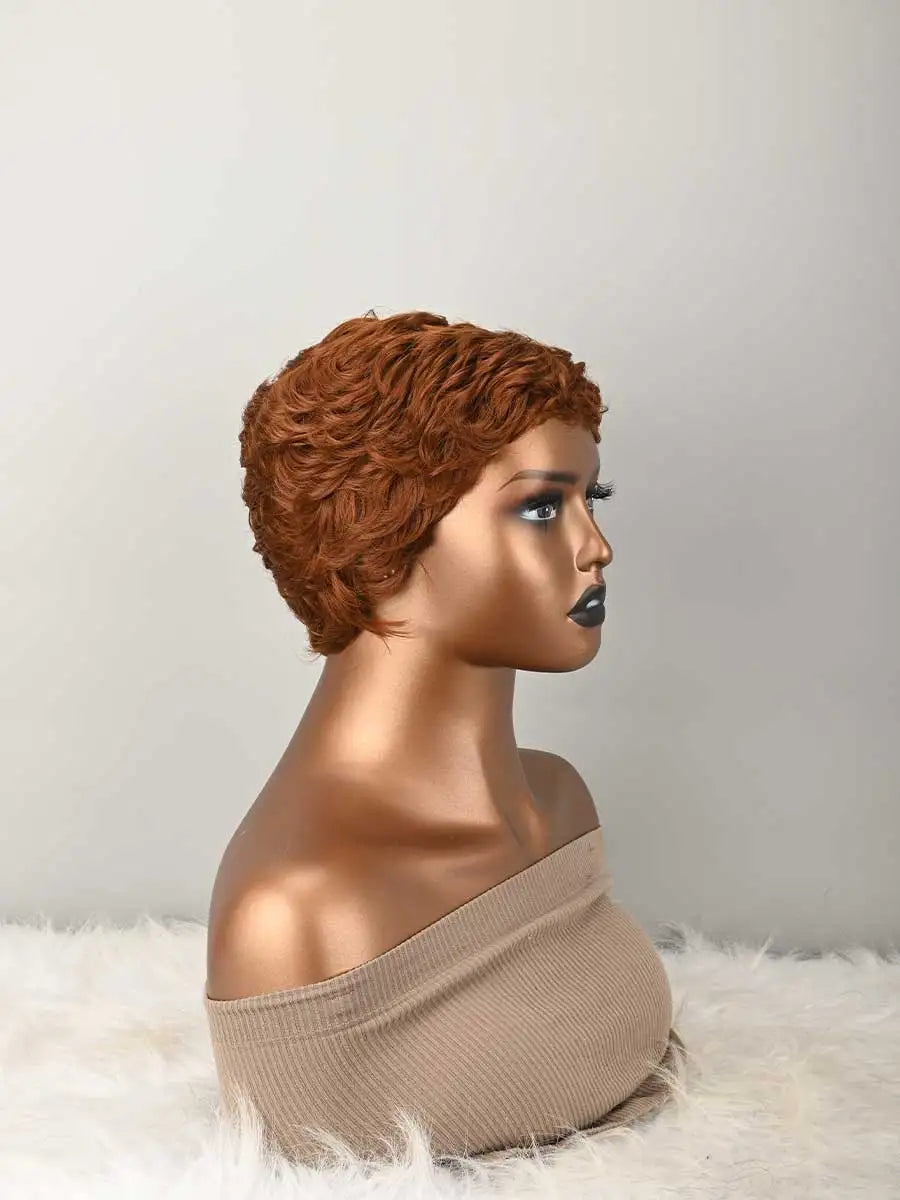 Short Pixie Wigs forWomen Auburn ShortWigs Wig Pixie Cut Wigsfor Short Hair WigLayered for Women Short Red Curly Wigs with Bangs for Women, Natural Wavy Synthetic Hair, Fluffy Pixie Cut, Layered Synthetic Wigs