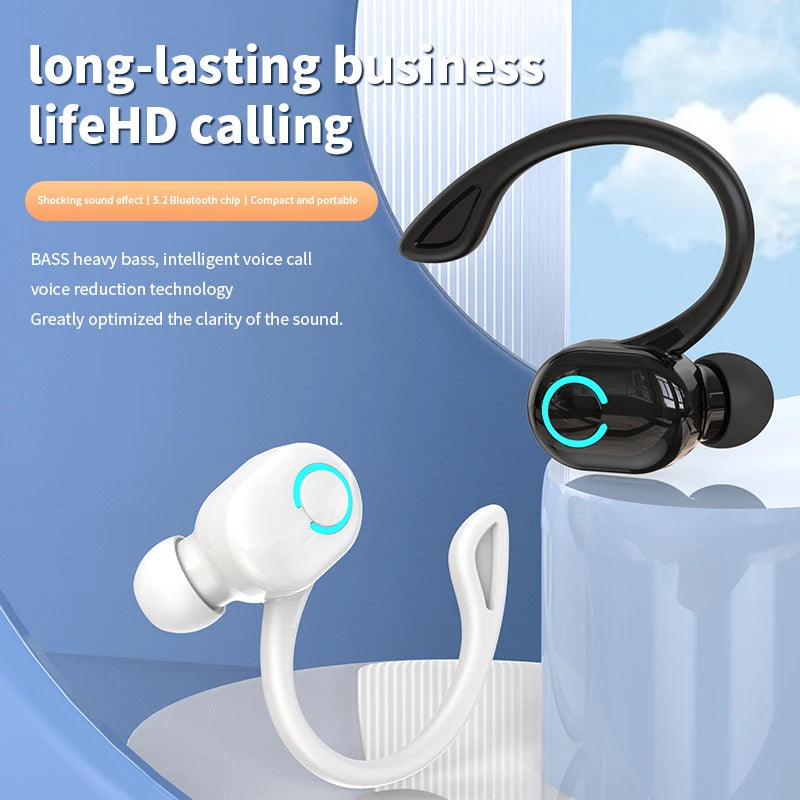 Auriculares inalámbricos Bluetooth graves HIFI con micrófono HD, tipo gancho para la oreja, auriculares con cancelación de ruido, resistentes al agua, para juegos y deportes