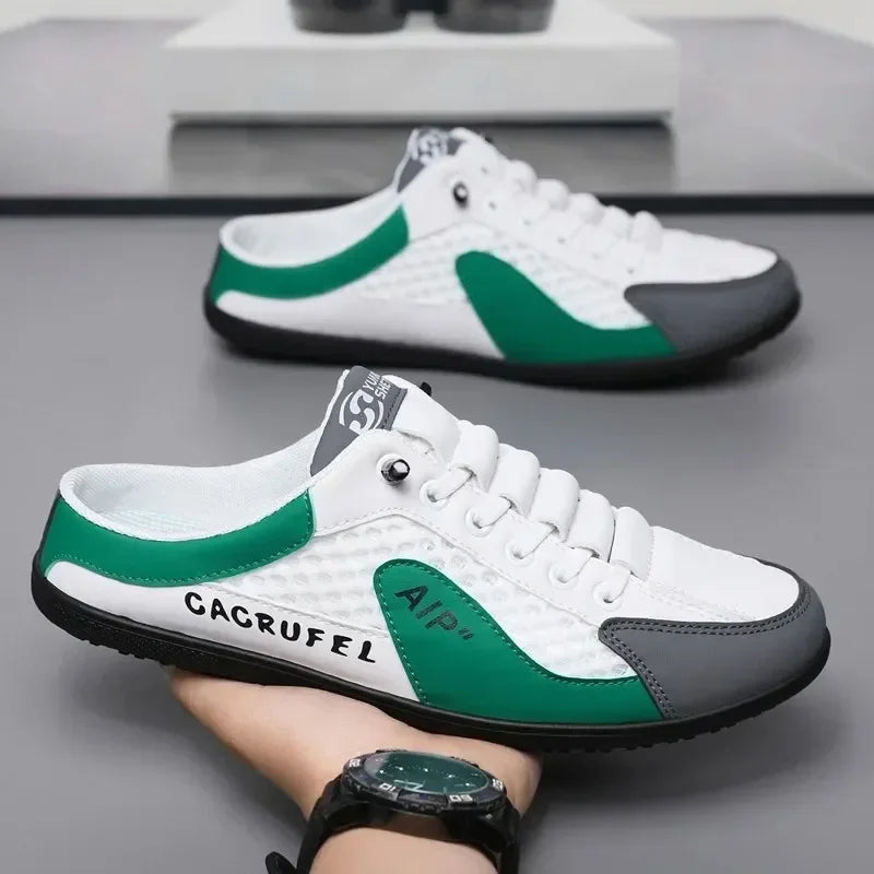 Men's Half Slippers Fashion Outdoor Casual Shoes for Men Walking Flats Soft Sole Support Slipper Mesh Breathable Slip-On Loafers