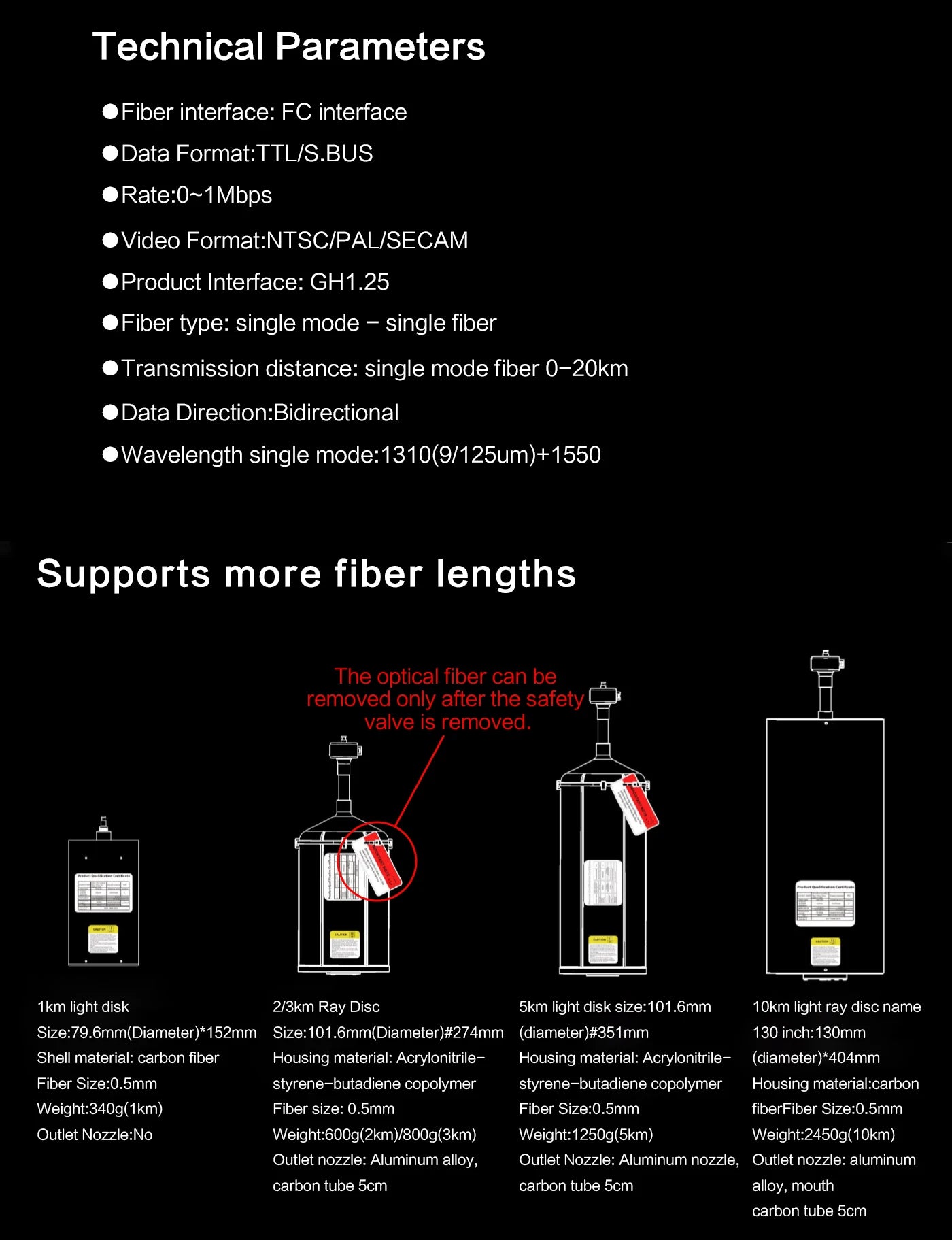 Optical Fiber for FPV Drone Guided Fiber Control Drone Fpv Racing Drone with Photoelectric Module Anti-Jamming 2km/3km/5km/10km