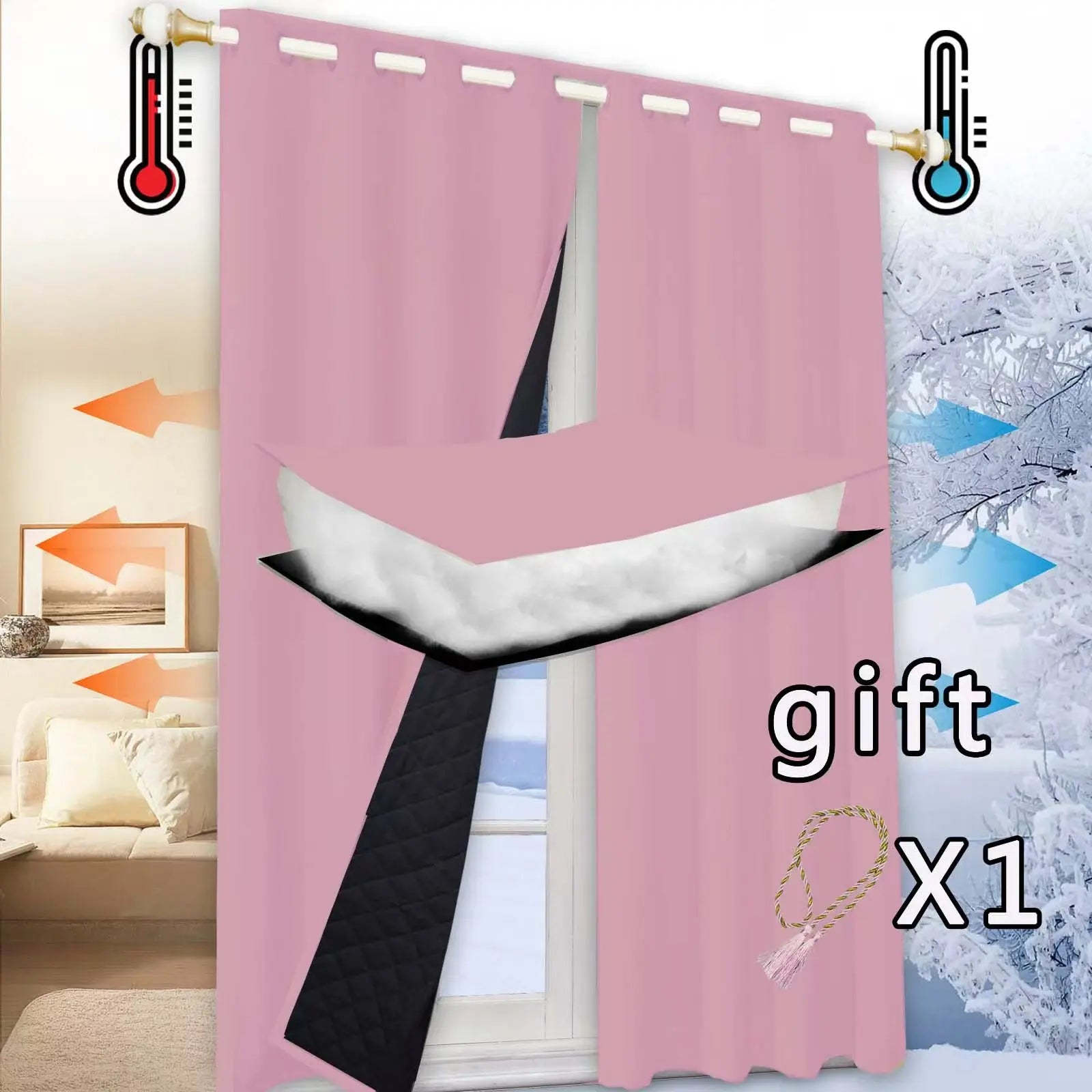 Rideaux en coton épais pour l'hiver - Isolation thermique matelassée, panneaux 100 % occultants et coupe-vent pour occulter la pièce