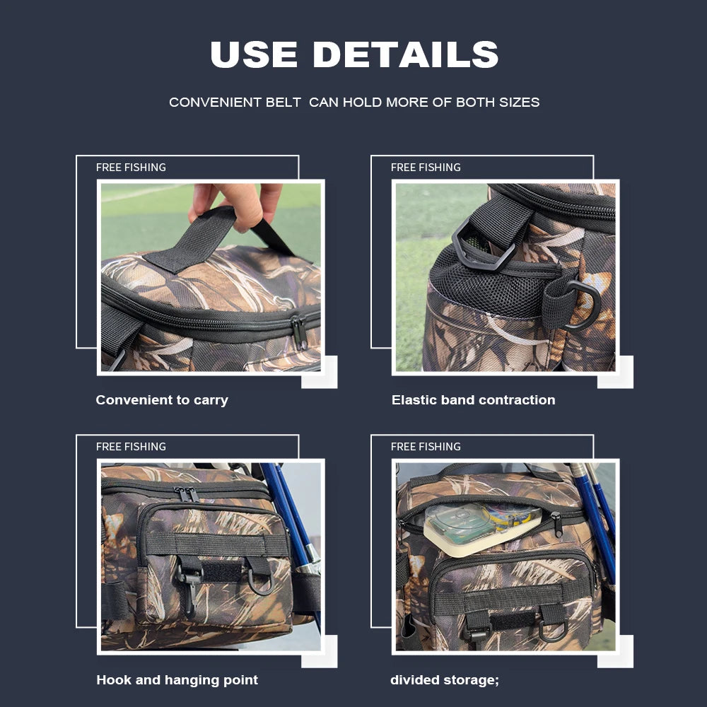 Mochila de pesca, caja de señuelos, bolsa de almacenamiento de aparejos, riñonera para hombres, mochila de pesca con mosca con soporte para caña, bolsa de hombro.
