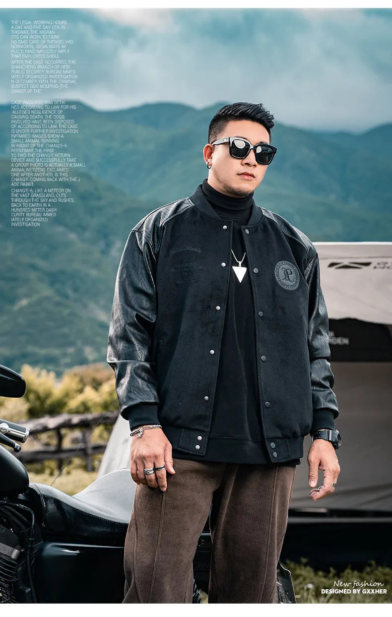 Men's Baseball Jacket, Plus Size, Loose, Spliced Cotton, Basic Mass Jackets, Autumn And Winter American Jacket, 7XL