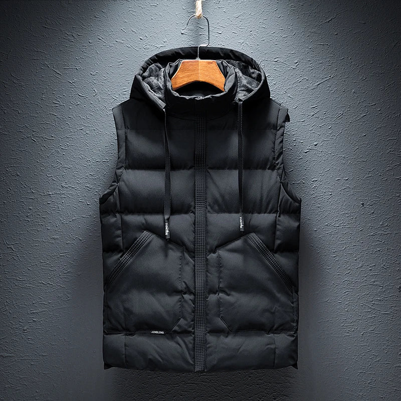 Winter Hooded Vests Male Vest Coats Men Stand Collar Thicken Waistcoats Clothing Mens Jacket Sleeveless Vest M-6XL Travel Vest