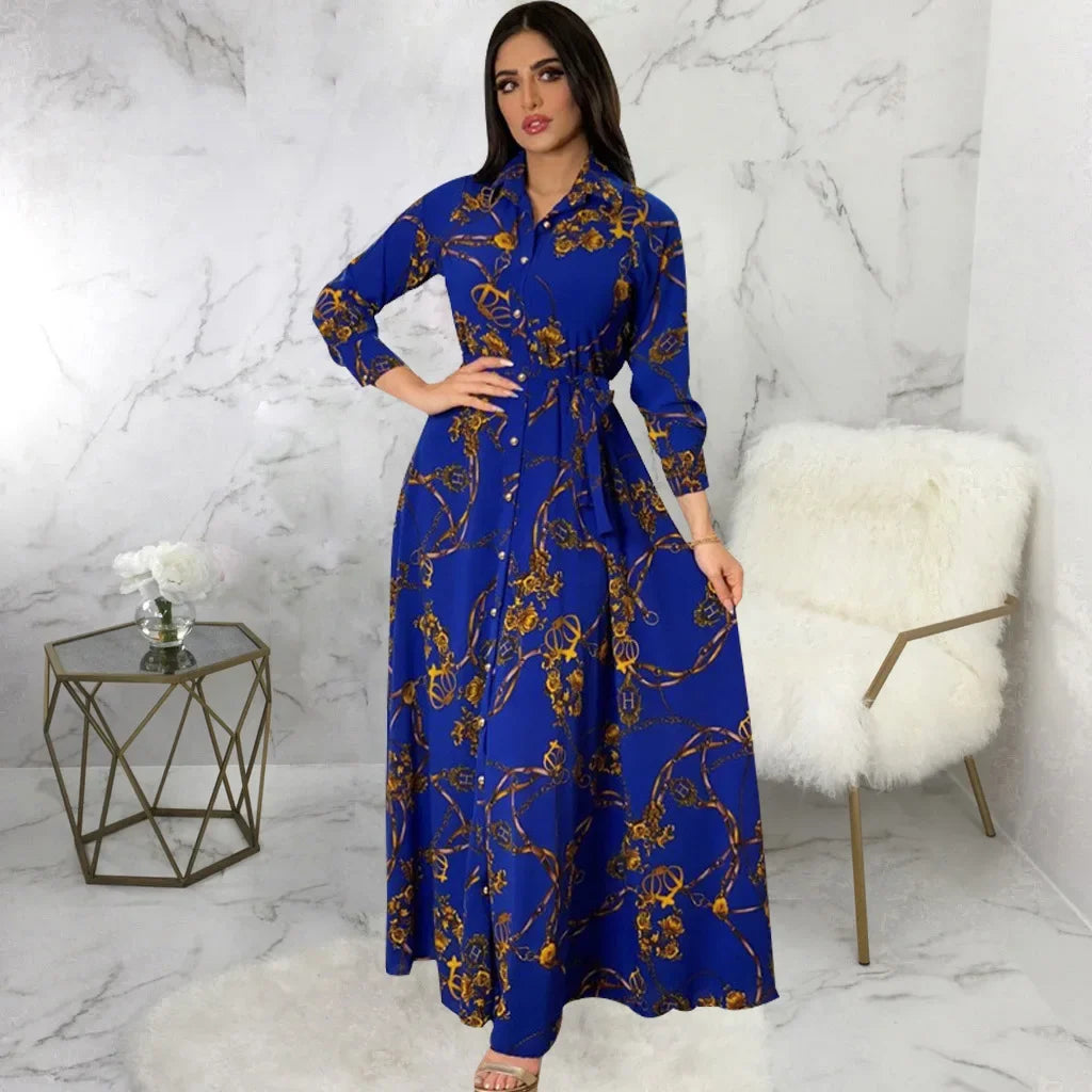 Women's Fashion  New Sexy Elegant Dress Temperament Digital Printing  Long Shirt Dress Women's Elegant Commuter Casual Dress