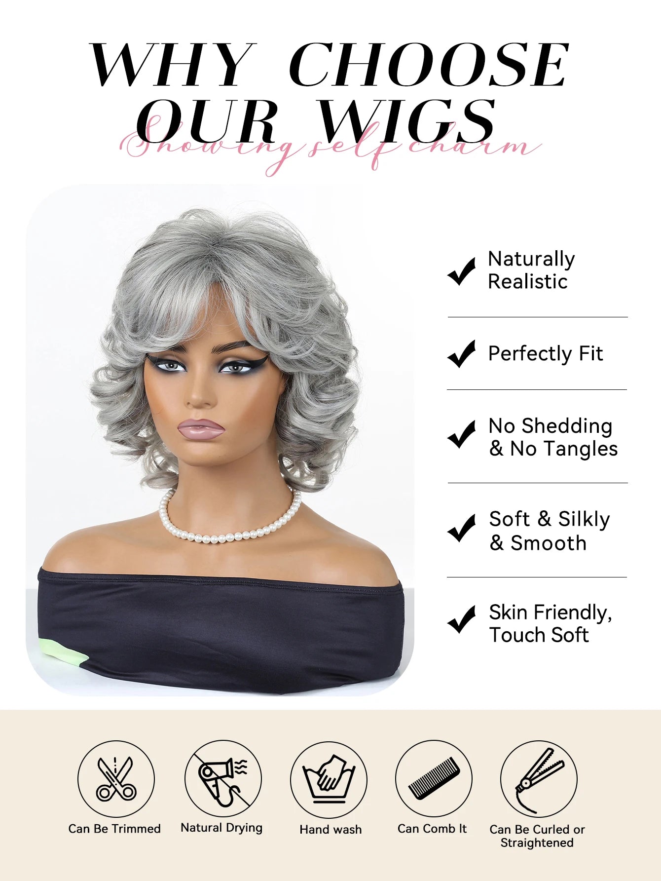 Salt & Pepper Gray Loose Curly Short Bob Wig Side Fringe Silky High Temperature Synthetic Hair Lightweight Comfortable Wig Cap Fashion Mature Ladies Wig