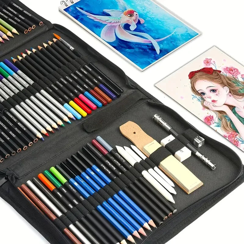 Profesional de Arte, Set de Arte de 72 Piezas, Kit de Lápices de Dibujo y Boceto, Set de Herramientas de Lápices de Carbón para Artistas