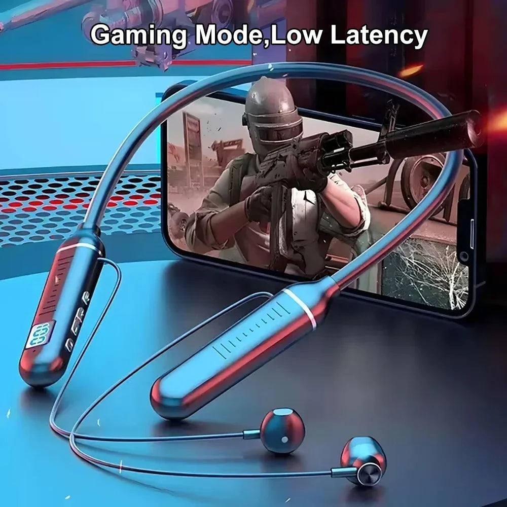 Bluetooth 5.3 Earphones Wireless Neckband Headphones Gaming LED Display HIFI Headset Sports TWS Earbuds With Mic TF Card