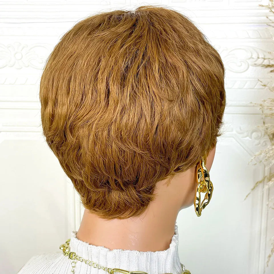 Pixie Cut Human Hair Wigs Short Wigs for Women Color 30 Layered Pixie Wig With Bangs Blonde Full Machine Made Wig On Sale