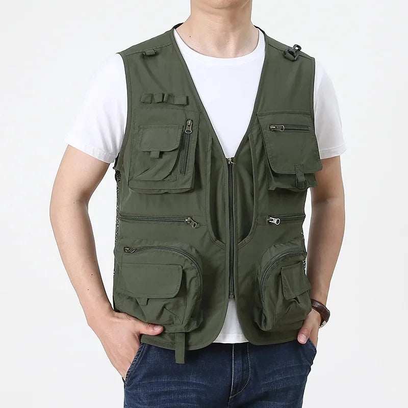 New Men's Vest Tactical Webbed Gear Coat Summer Photographer Waistcoat Tool Many Pocket Mesh Work Sleeveless Jacket Male