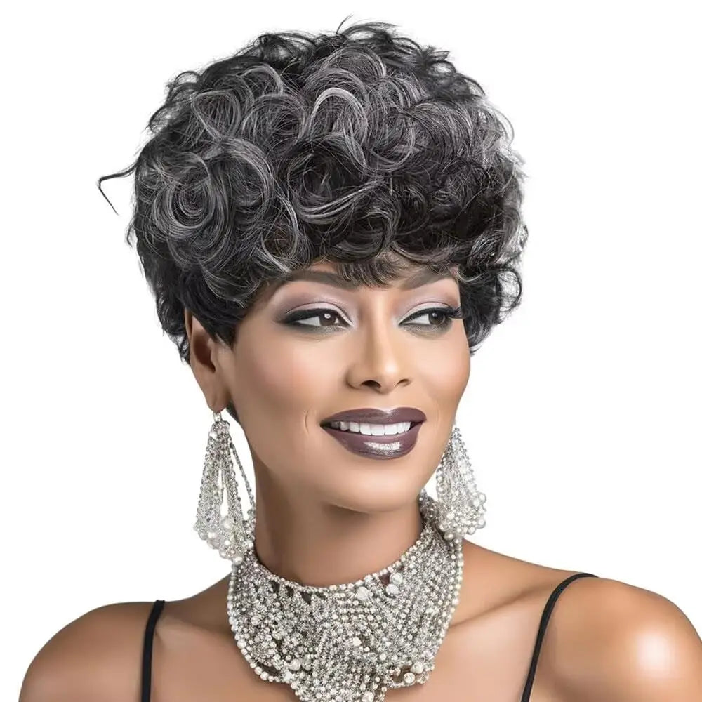 Peluca corta de elfo para mujer negra, peluca corta rizada negra, peluca sintética para mujer negra, natural, ondulada, estilo de elfo negro