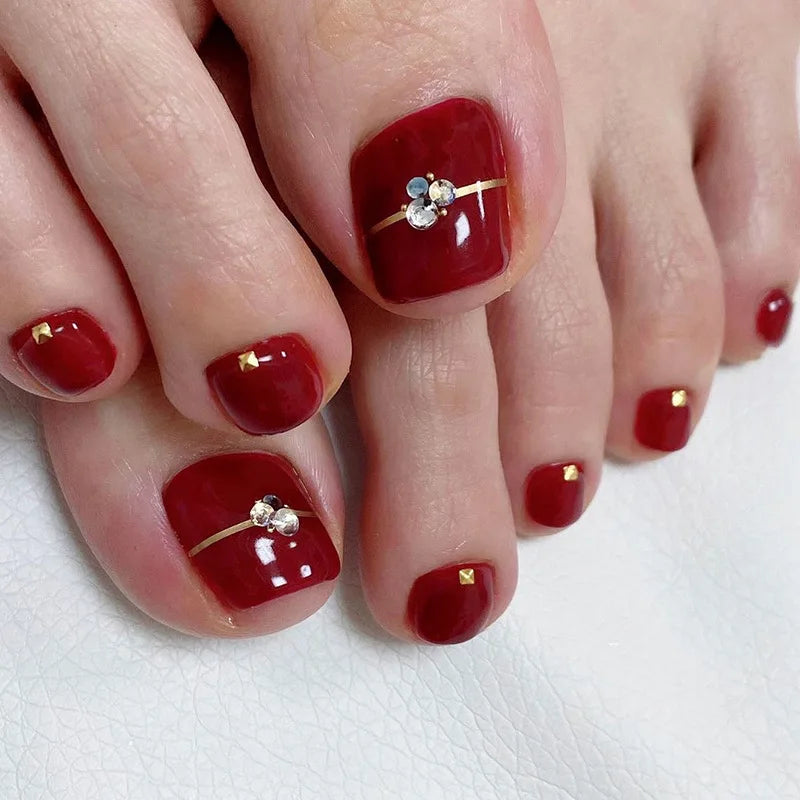 Flowers White French Artificial Toenails Nude Pink Toe False Nails with Glue Wearable Short Flat Shape Fake Toenails Wholesale