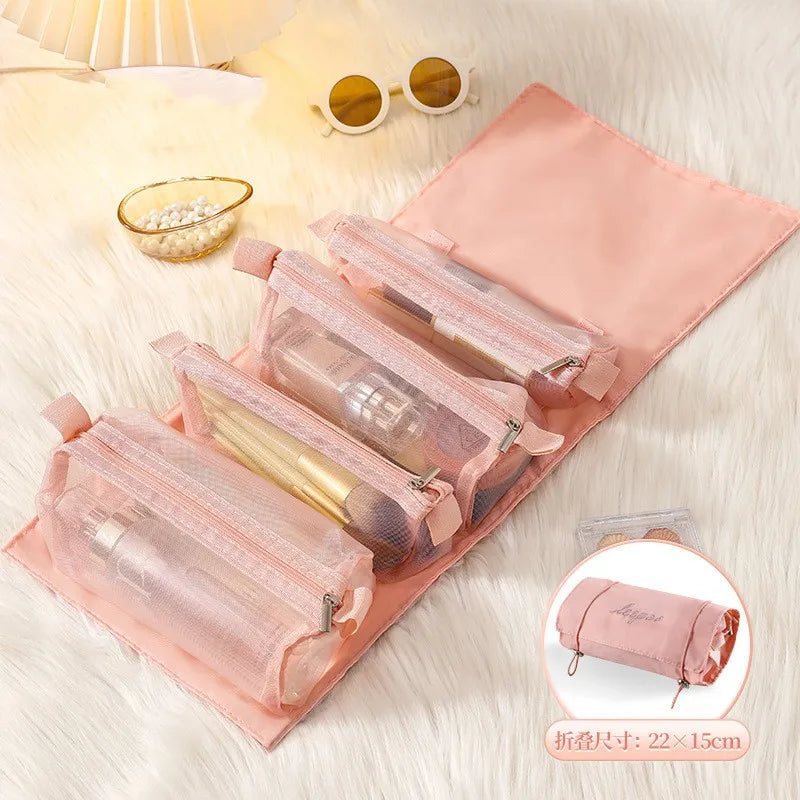 Bolsa de cosméticos desmontable de gran capacidad, 4 en 1, portátil, plegable, de viaje, para guardar cosméticos, neceser