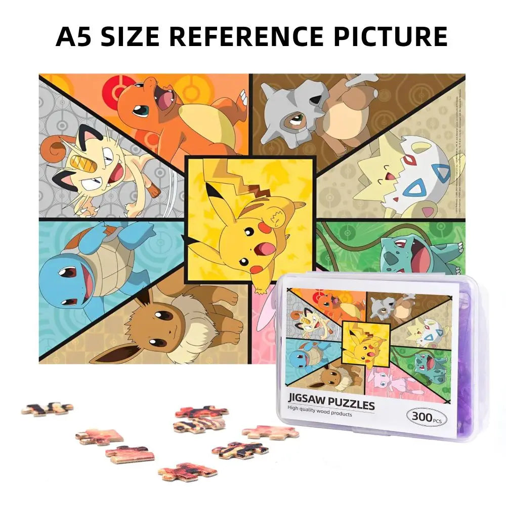Pokemon Characters Pikachu Cartoon Wooden Puzzles for Children Jigsaw Puzzles 300 Pieces Educational Toys Gift for Kids