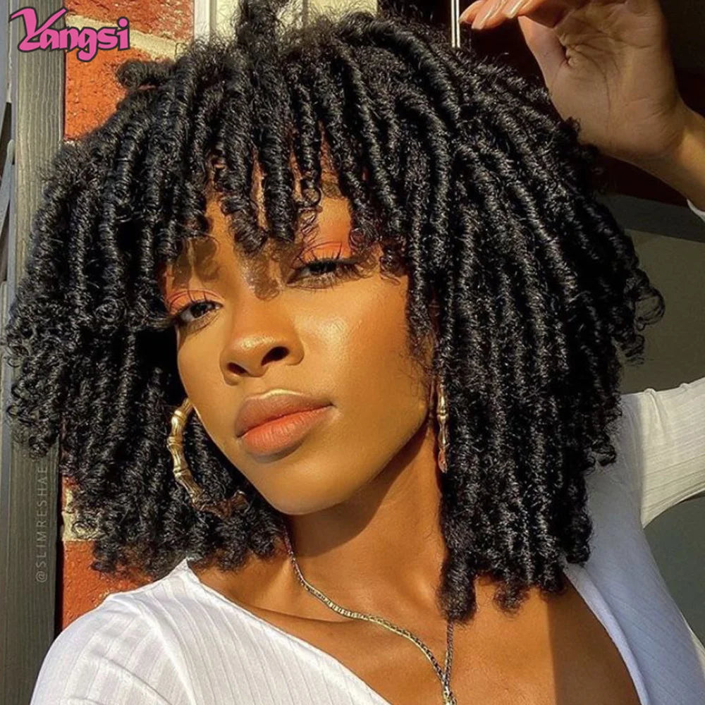 Full Star 14“ Dreadlock Curly Wigs for Black Woman Ombre Burgundy Brown Color Short Curly Soul Locs Braids Wigs Party Daily Use