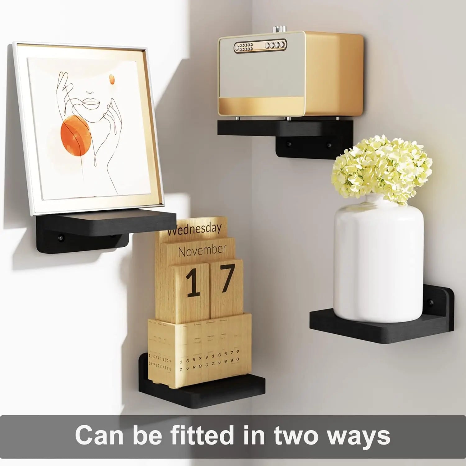 4PCS Floating Shelves For Wall Wood Shelf Display Ledges Room Decor Home Living Room Plant Flower Pot Tray Storage Garden Decora
