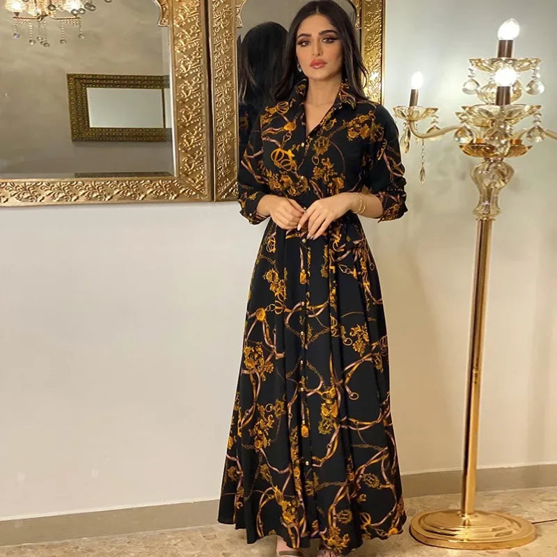 Women's Fashion  New Sexy Elegant Dress Temperament Digital Printing  Long Shirt Dress Women's Elegant Commuter Casual Dress