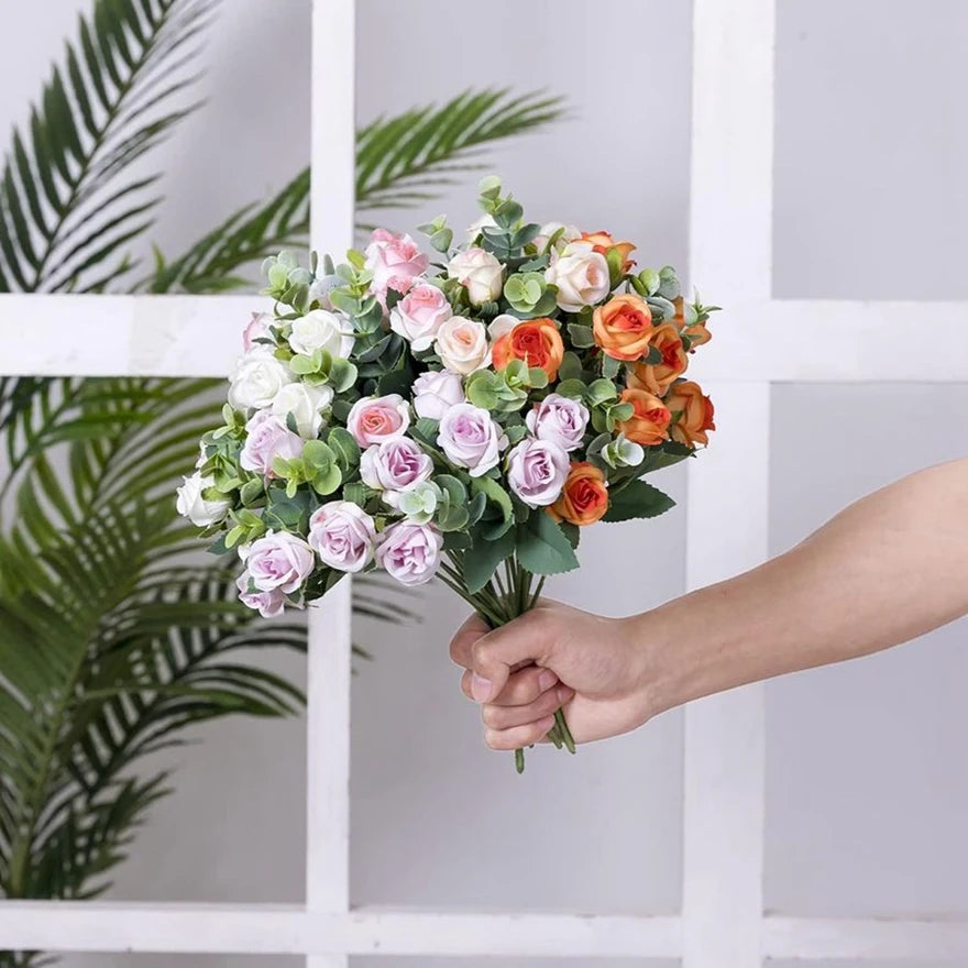 Artificial Flowers Vases Home Decor Outdoor Garden Festival Eucalyptus Leaves Fake Plants Wedding Party Silk Roses Bouquet Cheap