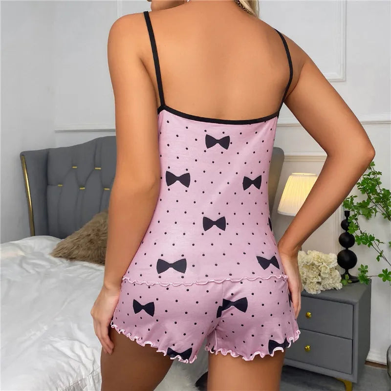 2Pcs Summer Pajamas Set for Women 2023 Sexy Home Clothes SleepwearTank Top Suits Shorts Cute Underwear Soft Nightwear Sleeveless