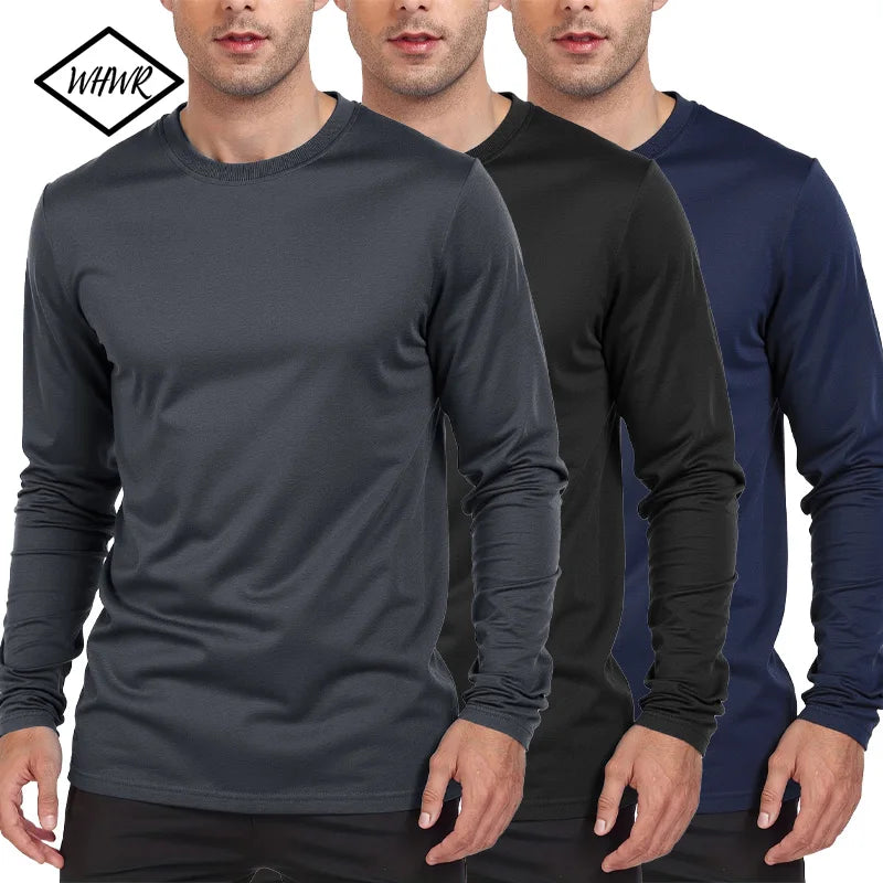 Men's Shirts Simplicity Solid Color Long Sleeve T-shirt Fashion Breathable Casual O-neck Unisex Tops Fitness Run Sports Pullover