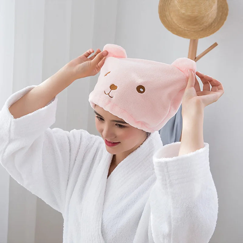 cute Hair dry towel Bear dry hair hat cute bathroom turban  water-dry hair hat for women quick drying material
