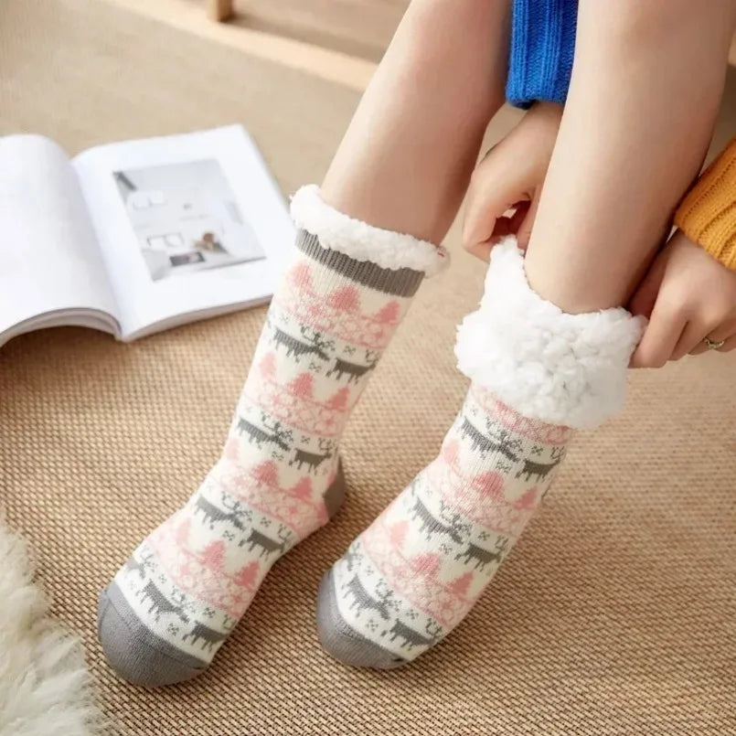 Fuzzy Thermal Sock Women Winter Warm Funny Bear Sheep Cute Kawaii Non Slip Cartoon Sleeping Soft Comfy Female Floor Slipper Sock