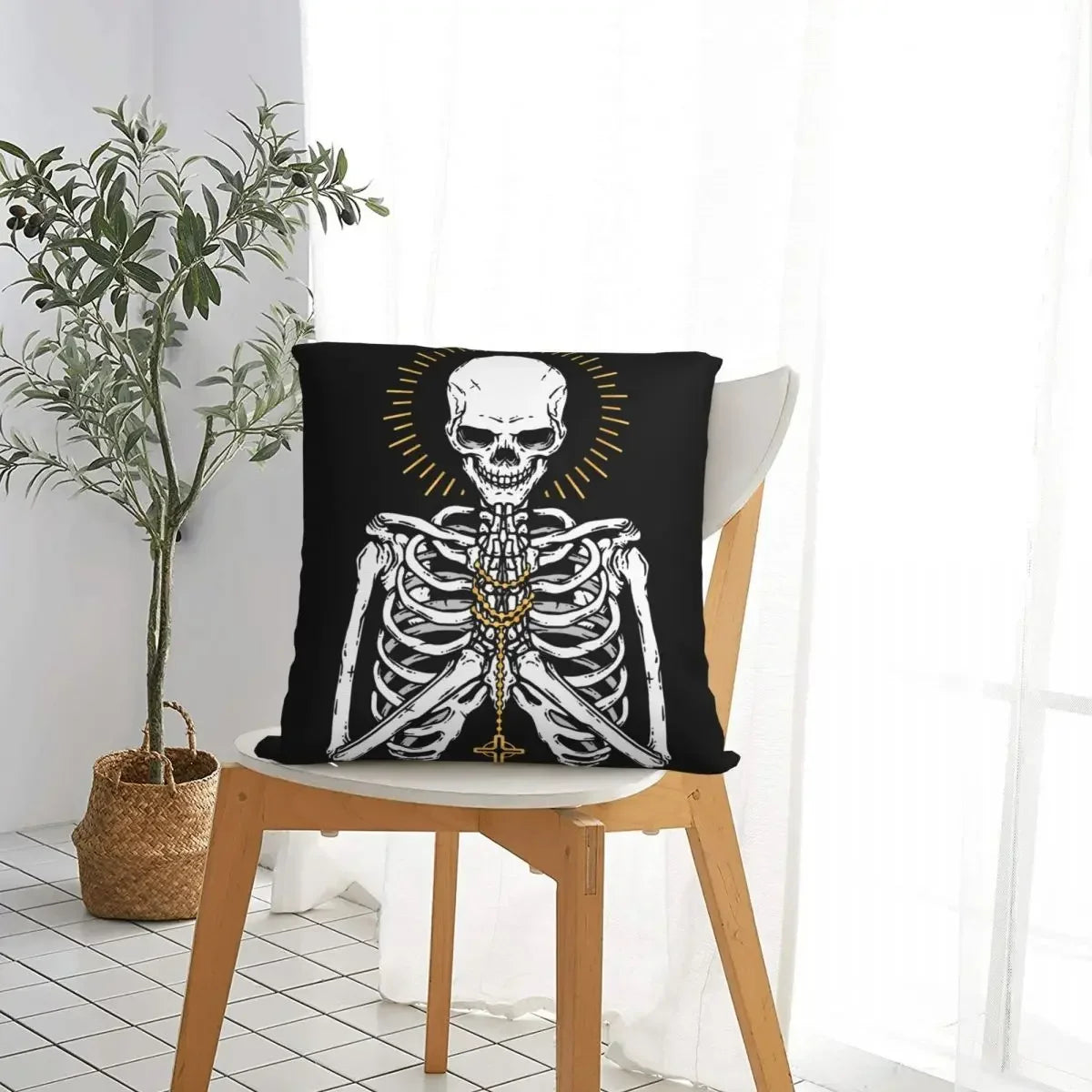 Pray For Death Skull Pillowcase Soft Fabric Cushion Cover Decorations Scary Halloween Pillow Case Cover Home Square Xcm