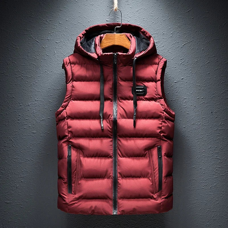 Clothing Men Vest Hooded Windproof New Autumn Winter Sleeveless Jackets For Men Casual Warm Cotton-Padded All-match Waistcoat