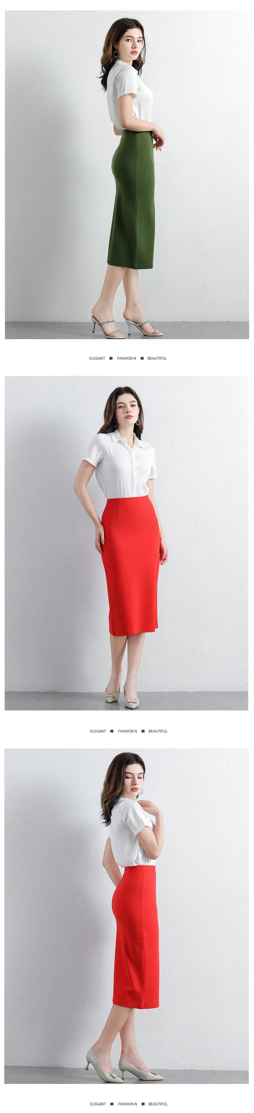 Women Elegant OL Bodycon Skirts Office Faldas Saia Work Slim Fit Jupe Autumn Fashion High Waist Solid Knee-length Skirt