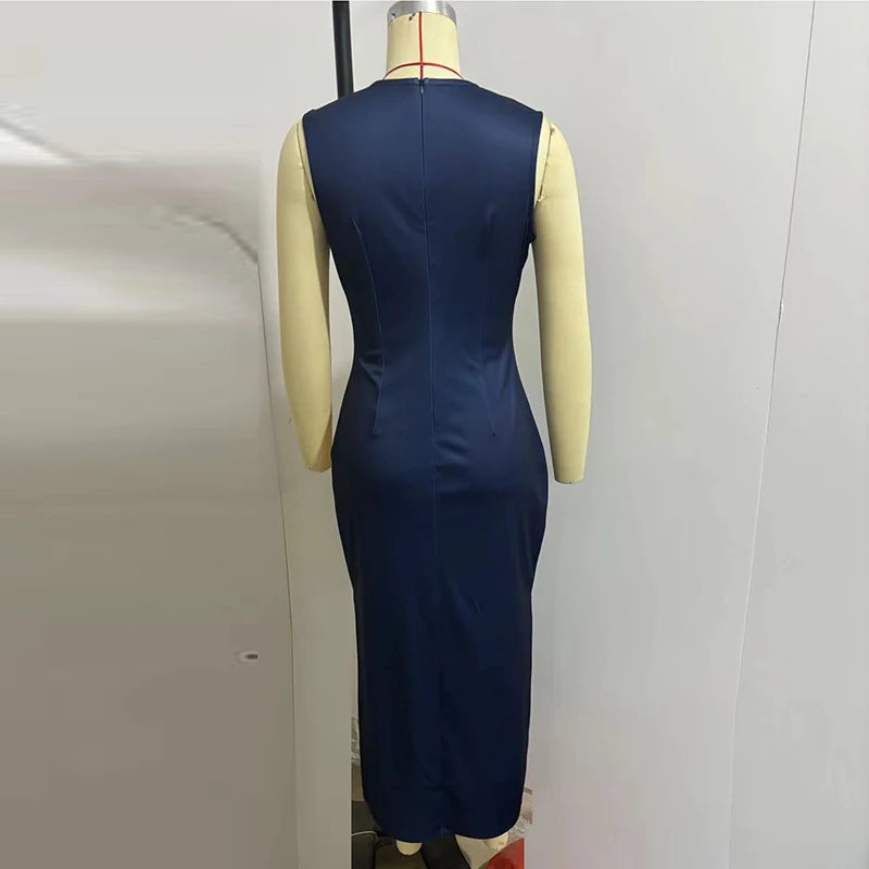 Elegant Sleeveless Bodycon Dress – V-Neck, Long & Perfect for Parties or Office
